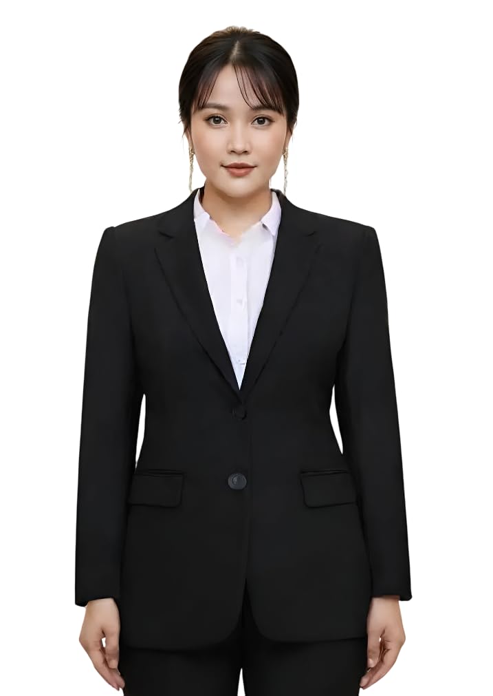 cadmon Women Cotton Blend Solid Single Breasted Blazer with Notched Lapel | Full Sleeves, Button Closure, Regular Fit Formal Blazer for Womens & Girls | Lightweight & Breathable Fabric (Black)_118-picture-41