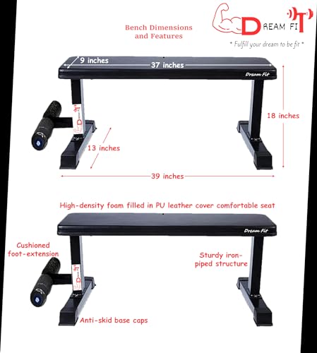 Image of DREAM FIT PVC Home Gym Set - 36 kg with 1 Flat Bench with Foot Extension, 3 ft Curling Rod, 5 ft Straight Rod, 1 Pair Dumbbell rods and Gym Accessories (36kg)