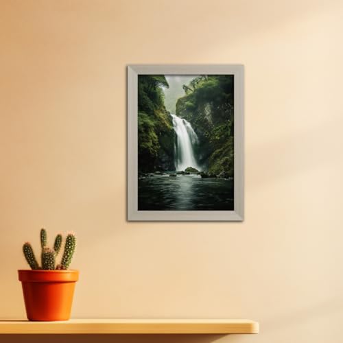 Image of TenorArts Waterfall Photo Frame Vastu Positivity Lucky Wall Painting Aesthetic Art Frames with White Wooden Texture for Living rooms Office Bedroom - Wall Paintings /Hangings (12inches x 9inches)