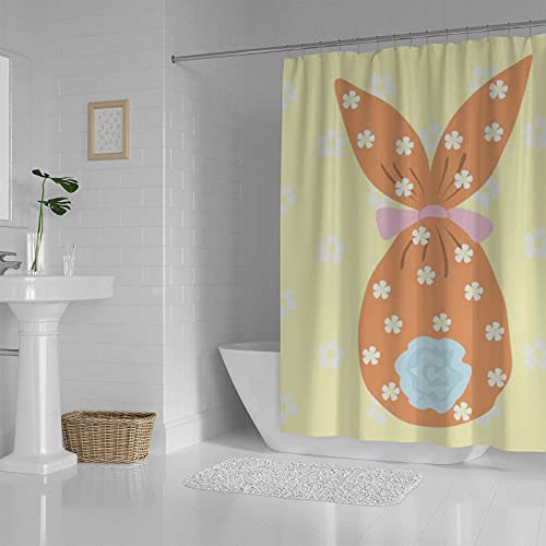 Rideau de douche lavable en machine polyester jaune avec crochets en C