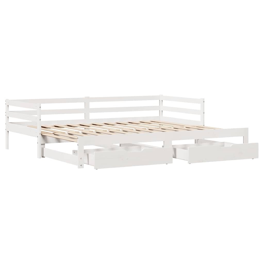 vidaXL Sofa rozsuwana z szufladami, bez materaca, białe, 80x200 cm