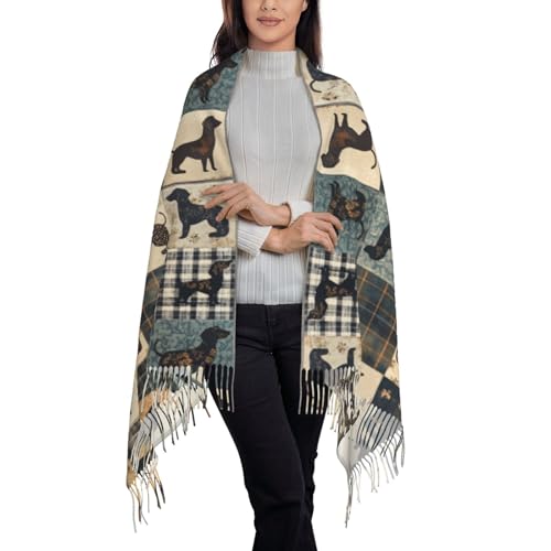 Funny Dachshund Winter Soft Scarf Cute Sausage Dog Womens Warm Shawls Lively Puppy Cozy Tassel Scarf3