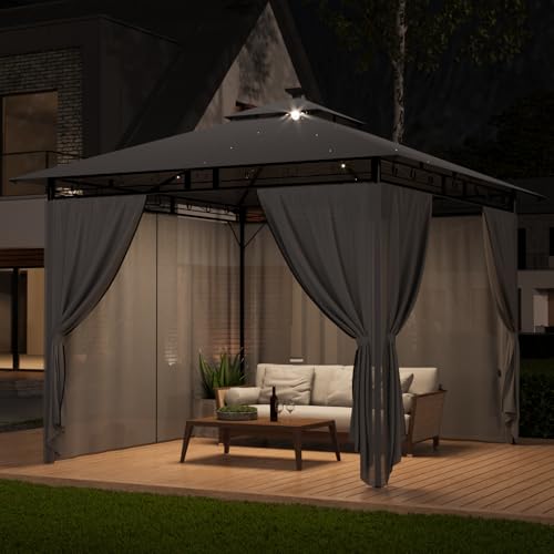 TRIUMPHKEY Pavillon 3x3 Wasserdicht Stabil Winterfest,Garten Pavillion,Plane Gartenpavillon,Metallrahmen Pavillon,Patio Gazebo,Grau