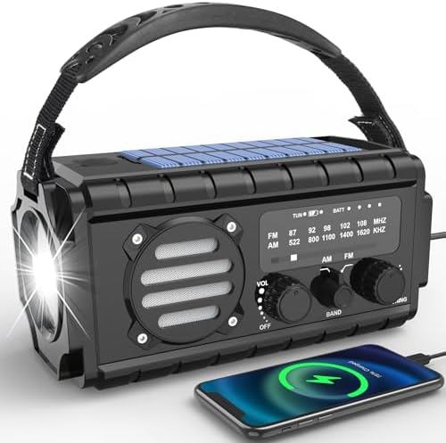 Nigecue 20000mAh Solar Radio, Tragbar Kurbelradio Dynamo Radio Notfallradio mit AM/FM, Eingebaute Wiederaufladbare Batterie, LED Taschenlampe, LED Leselampe, SOS-Alarm für Notfall