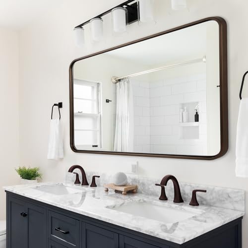 Image of ANDY STAR Bronze Bathroom Mirror, 30x48 Inch Oil Rubbed Bronze Mirror Rounded Rectangle Tube Metal Frame 1'' Deep, Wall-Mounted Horizontal /Vertical