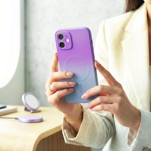 Image of amazon basics Gradient Mag-Safe Case for iPhone 11 | Soft Silicone Shockproof Cover with Camera Protection | Slim Lightweight Design | Smooth Touch & Durable - Purple & Gray