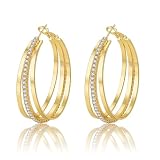 Senteria 14K Gold Plated Hoop Earrings for Women Lightweight Large Gold Hoop Earrings Hypoallergenic Silver Triple Hoops Earring with Cubic Zirconia 25/30/40/50mm