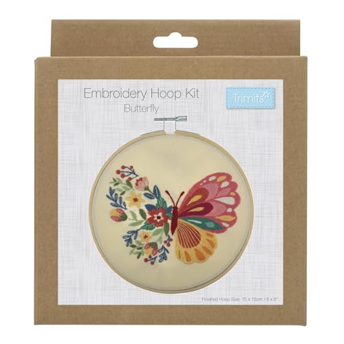 Trimits Embroidery Hoop Kits, 15cm 6” Beginner Starter Set, Includes Bamboo Hoop Threads Cloth Needle Backing & Instructions - Image 2