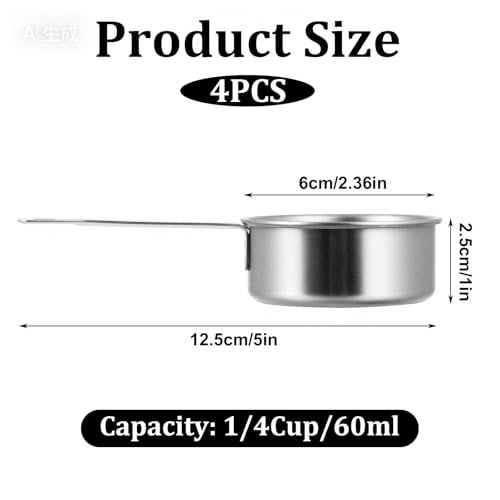 Set de 4 vasos medidores de 1/4 taza acero inoxidable miniatura 3