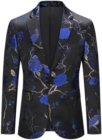 YOUTHUP Heren borduurwerk blazer slim fit bloemrijk pak jas stijlvolle bloemen smoking jassen, Zilver-607, XXL