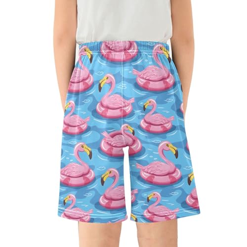 Flamingo Swimming Sleep Shorts Summer Pajama Shorts Elastic Waist Sleep Bottoms with Pockets 6-14 Years2