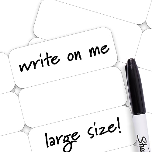 Writable Iron on Name Tags for Clothing 100pcs (Large) with Permanent Laundry Marker - Clothing Labels for Nursing Home & Daycare, Custom Fabric Labels for Clothes Washable Precut 2”x0.75”