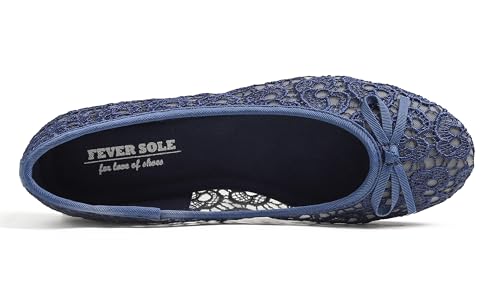 Image of FEVERSOLE Round Toe Lace Ballet Crochet Flats Women's Comfy Breathable Shoes