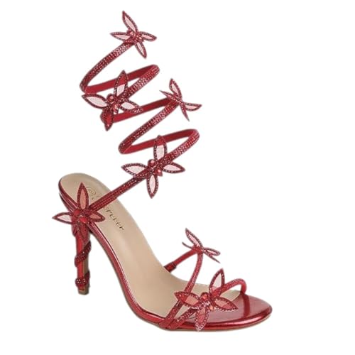 Image of Forever Link Women Rhinestone Butterfly Wrap up Stiletto Heel Sandals