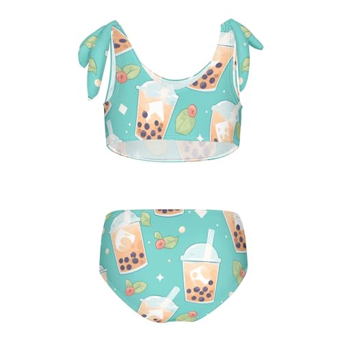 KLL Bubble Tea Pattern Girls Two Piece Bikini Sets Quick-Dry Swimming Swimwear Swimsuit2