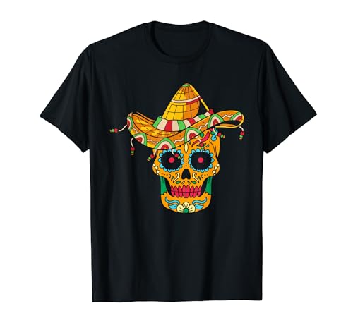 Mexico Sombrero Sugar Skull Funny Cinco De Mayo Uomo Donna Maglietta