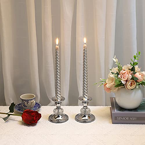 OwnMy 2PCS Silver Metal Taper Candlestick Holders Vintage Brass Taper Candle Holders, Metal Crystal Candle Stands Elegant Candlestick Holders Set for Dining Table Centerpiece Fireplace Candle Decor by OwnMy - Image 2