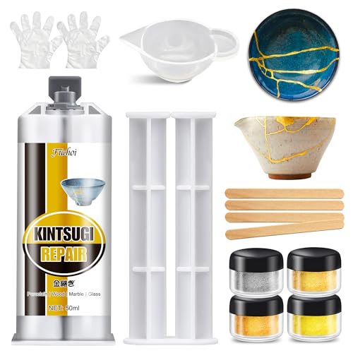 Kintsugi Repair Kit Gold & Silver - Food Safe Ceramic Glue for Broken Pottery, Porcelain, Bowls, Glass | Japanese Kintsugi Glue Perfect for Beginners Restoring Meaningful Gifts, 50ml