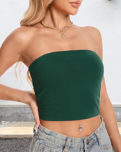 Image of Summer Tube Tops Basic Crop Tops for Women Strapless Tank Bandeau Shirts | Double Layer,Slim Fitted Soft,Cute Y2K Backless,Sexy Going Out,Tight Basic Fashion Clothing 2026
