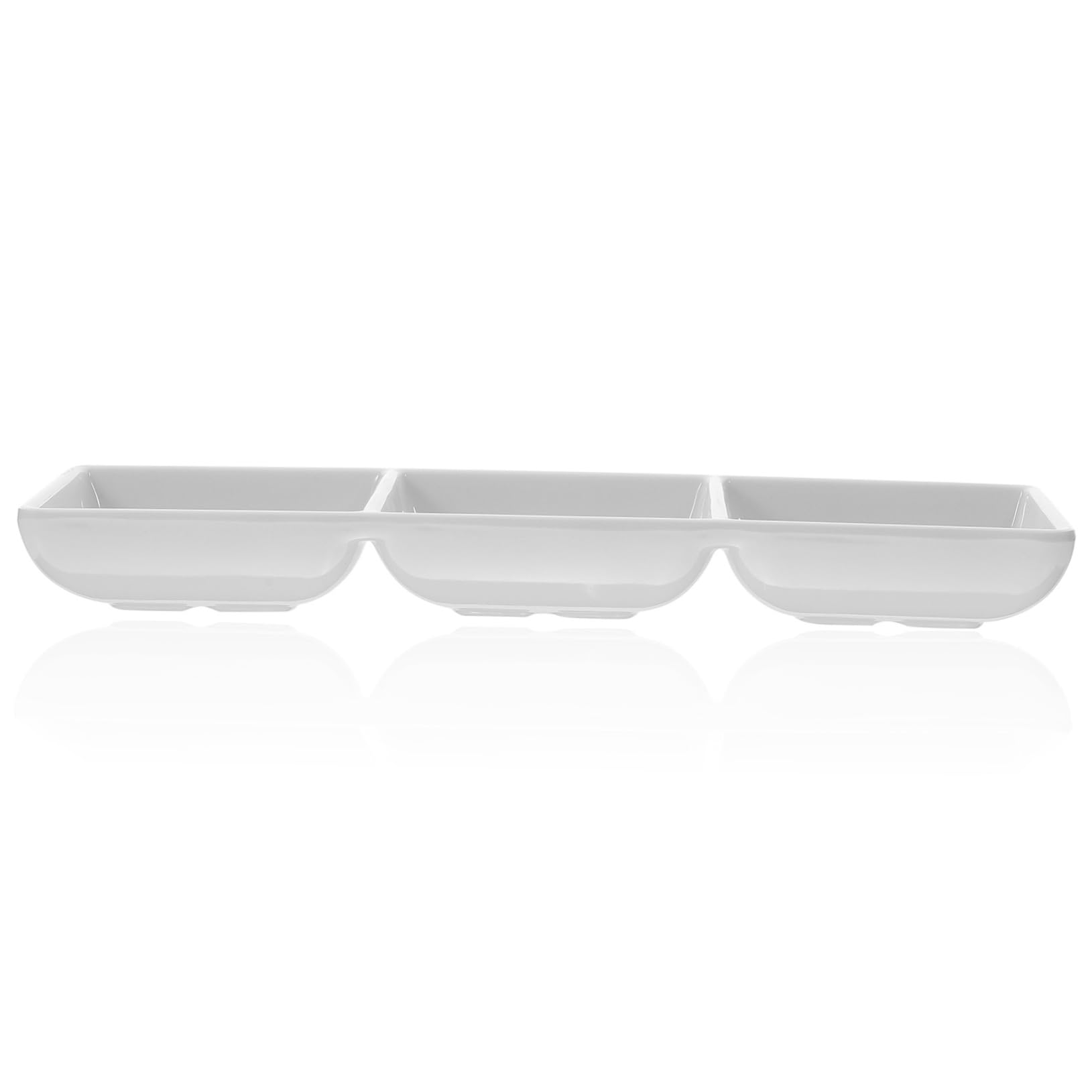 Unomor Snack Sauce Dish Snack Containers Condiment Bowls Triple Three Bowl Serving Tray Commercial Grade Portion Cups Trays Condiments Dipping Sauce Salad Dressing Plates White Melamine