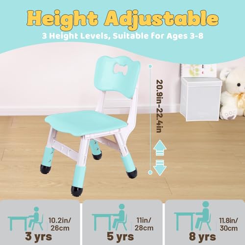 Image of FUNLIO Adjustable Kids Chair (2pcs), 3 Level Height Adjustable Toddler Chair for Ages 3-8, Sturdy Child Chair with Maximum Bearing 220lbs, for Classrooms /Daycares /Homes, CPC & CE Approved - Green