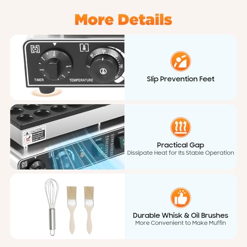 Piastra per Waffle Professionale, 1700 W, Macchina elettrica per Pancake per Uso Domestico e Ristorante, Spina UK 220 V.,