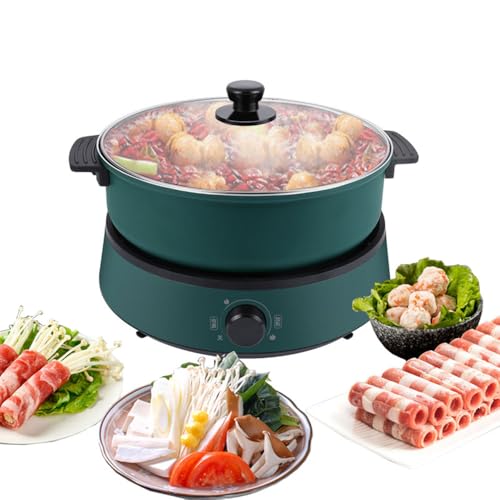 Singring Electric Hot Pot Multifunctional Shabu Shabu Pot 4L, Split Non-Stick Electric Skillet, Portable Kitchen Hotpot Travel Cooker for Home Cooking and Family Party (Green)