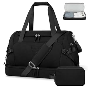 ETRONIK Weekender Bag for Men Women, Travel Duffle Bags with Wet Pocket and Shoes Compartment, Waterproof Sport Gym Bag, Lightweight Carry on Overnight Bag with Adjustable Strap for Trip,Black