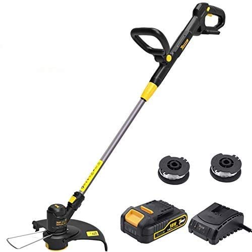 TECCPO Cortabordes, 18V 2.0Ah Cortacésped sin Cable (2X Bobina) Ancho de Corte...