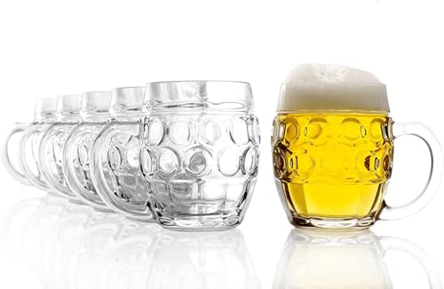 Oberglas TÜBINGER Bierkrüge 6er-Set 500 ml Klassischer Bierkrug mit Henkel & Schild Bierglas für Helles Märzen & Kellerbier Ideal für Bierfest & Oktoberfest Spülmaschinengeeignet