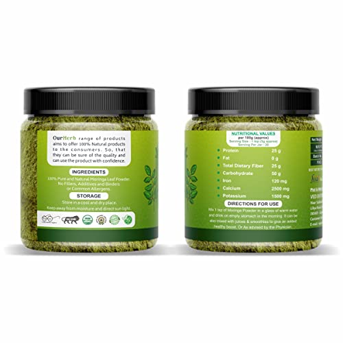 Image of Organic Moringa Powder 100g | 100% Pure Moringa Leaf Powder | Ayurvedic Superfood Helps in Immunity, Energy, Weight Loss, Skin & Hair | Non-GMO, No Preservatives
