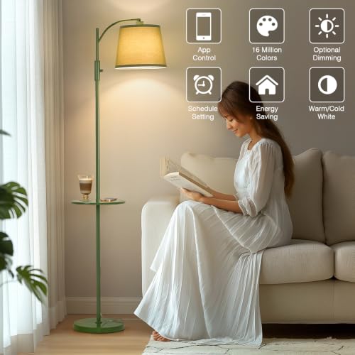 Image of AIDENOEY Smart Floor Lamp with Side Table | Stepless Dimming, RGB Multi-Color | Adjustable Swivel Head | Voice Control with Alexa & Google Assistant |Green Lamp for Living Room,Bedroom,Home Office