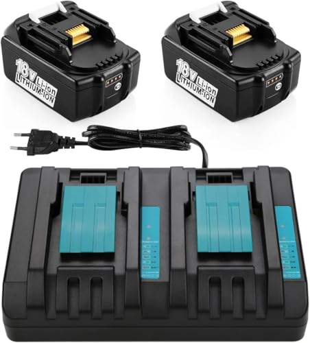 XNJTG 2X 18V 5.0Ah Batterie de Rechange pour Makita 18V Batterie BL1860 BL1850 BL1850B BL1845 BL1840 BL1835 BL1830B avec Chargeur DC18RD DC18RC DC18RA