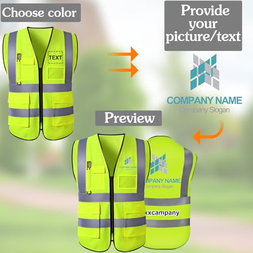 Farbely Benutzerdefinierte Reflektierende Sicherheitsweste, Gut Sichtbare Personalisierte Sicherheitsweste mit Logo, Klasse II-Netzweste für Damen und Herren, Bauweste