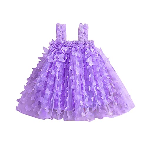 Flower Girls 3D Butterfly Tulle Dress Sleeveless Princess Party Dresses Sleeveless Solid Summer Dresses