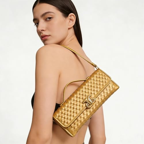 Image of JYG Woven Handbag for Women Fashion Evening Shoulder Bag PU Leather Handmade Clutch Purse Casual Crossbody Bags 2024
