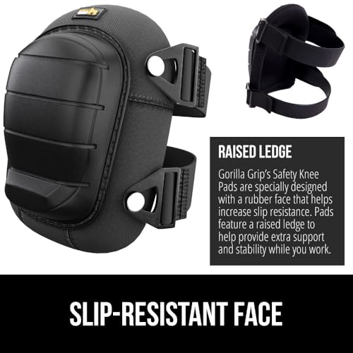 Image of GORILLA GRIP Knee Pads for Work, Gel Cushion Soft Foam for Men Black | All Day Comfort, Slip Resistant Heavy Duty Hard Cap, Adjustable Straps for Flooring, Construction, Roofing and Gardening
