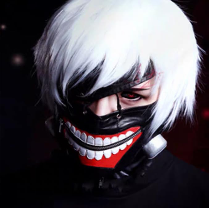 Haozaikeji Tokyo Ghoul Kaneki Ken Mask, Monster Full Face Mask, 3D PU Leather, Adjustable Zipper, Detachable Eye Patch - Image 4
