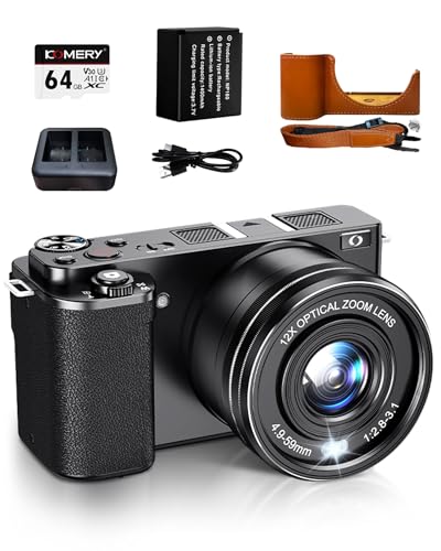 Fine Life Pro Digitalkamera 4K, 12X Optischer Zoom 64 Megapixel Fotokamera, Anti-Shake Bildstabilisator Vlog Kamera and WLAN, 2 Batterie 64GB TF-Karte Fernfokus und Nahfokus