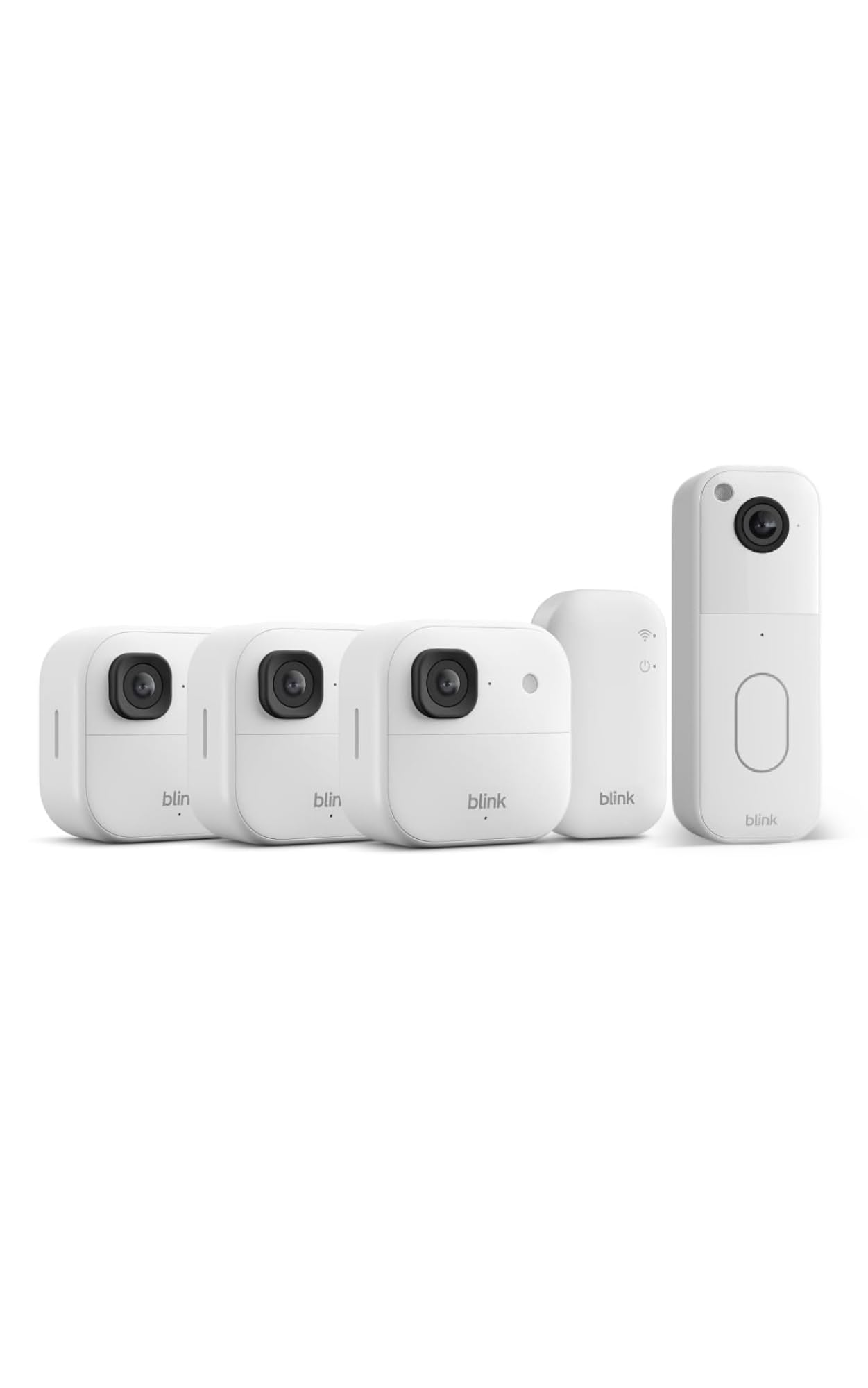 Blink Außenkamera 2K+ (neueste Generation) + Blink Videotürklingel – Kabellose, intelligente Sicherheitskamera, 2K-Videoauflösung. Sync-Basismodul enthalten – 3-Kamera-System, Weiß