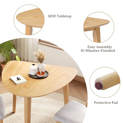 Image of Merax Modern Triangular Side Table, Space-Saving 36 inch Wood Accent Table for Living Room, Bedroom, Solid Rubber Wood & MDF, Natural