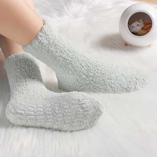 Image of Toes Home Fuzzy Slipper Socks for Women Thick Winter Fluffy Socks Womens Cozy Warm Plush Hospital Socks Non Slip 5 /6 Pairs