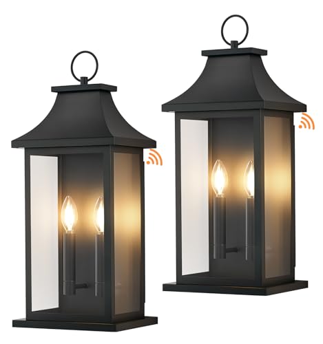 Image of Dusk to Dawn Outdoor Wall Lantern, Black Modern Exterior Lights,2 Pack 22''