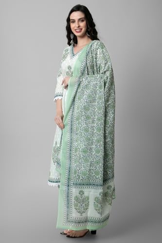 Image of Arayna Women's Cotton Printed Floral Straight Kurta with Palazzo Pants and Dupatta Set