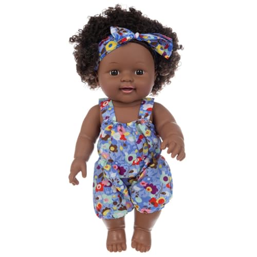 Pesoncarl Poupées Noires, poupée bébé Afro-américaine de 12 Pouces de 12 Pouces, poupée réaliste avec Cheveux bouclés et vêtements Portables pour Les...