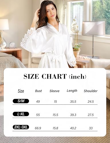 EPLAZA Bride Robe for Wedding Day Set Bridal Robe Lace Trim Silky Embroidery Satin Kimono for Bridal Party (White-Bride, 2X-Large-3X-Large) - Thumbnail 6