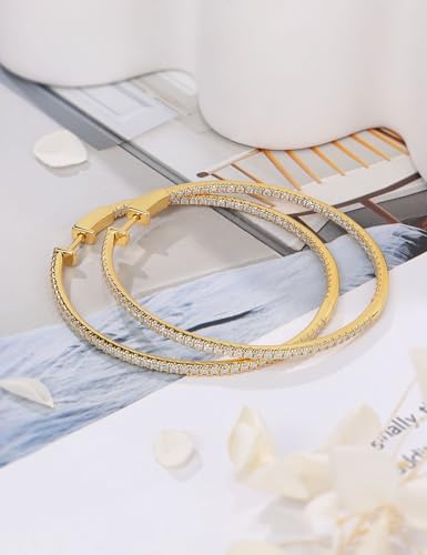 Moissanite Hoop Earrings for Women S925 Sterling Silver D Color VVS1 Round Cut Moissanite Inside Out Round Loops Hypoallergenic Large Huggie Hoop Earrings2