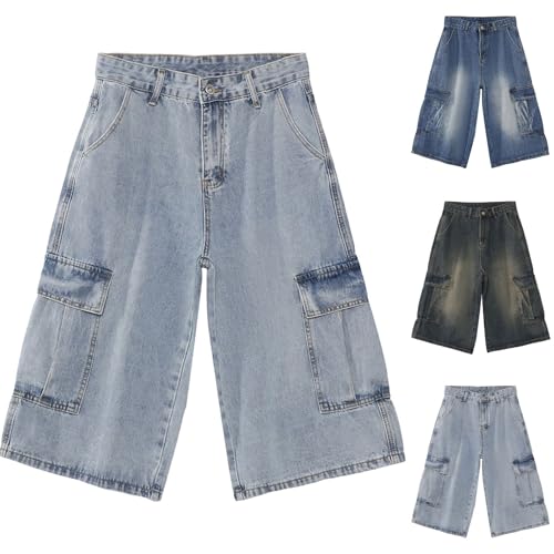 Pantalons de Travail Décontracté en Denim Solide à Multiples Poches - 4