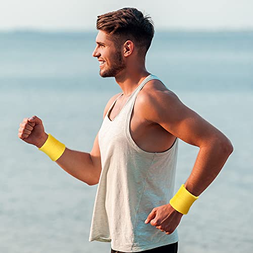 Image of Bememo 12 Pack Wristbands Sweatband for Women Men, Neon Colored Sport Wrist Bands, Tennis Football Basketball Sweatbands, Moisture Wicking Arm Bands for Working Out