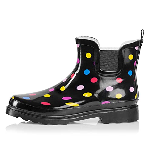 NORTY - Womens Ankle Rain Boots - Ladies Waterproof Winter Spring Garden Boot runs ½ size large Polka Dot Black Multicolored Size 9